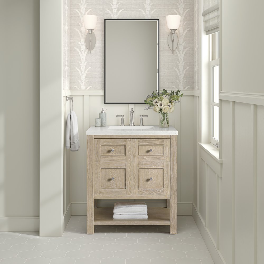 James Martin - Breckenridge 30" Single Vanity, Whitewashed Oak w/ 3 CM White Zeus Silestone Top - 330-V30-WWO-3WZ view 3