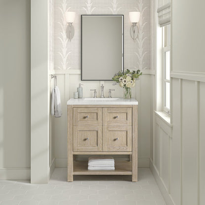 James Martin - Breckenridge 30" Single Vanity, Whitewashed Oak w/ 3 CM White Zeus Silestone Top - 330-V30-WWO-3WZ view 3