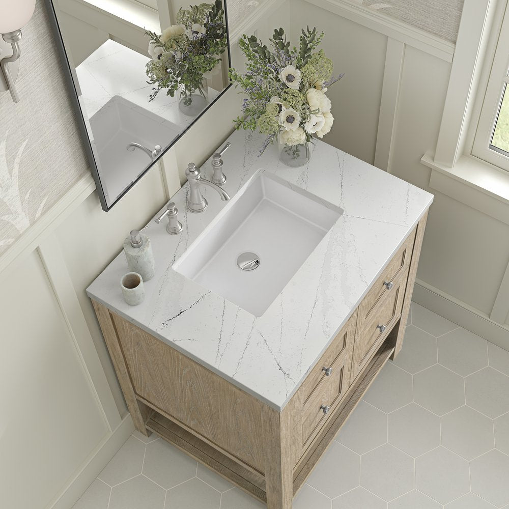 James Martin - Breckenridge 30" Single Vanity, Whitewashed Oak w/ 3 CM White Zeus Silestone Top - 330-V30-WWO-3WZ view 7