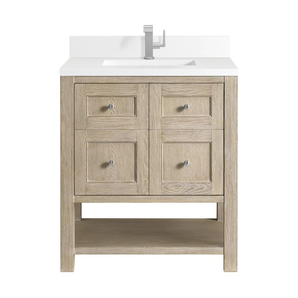 James Martin - Breckenridge 30" Single Vanity, Whitewashed Oak w/ Single Hole 3CM White Zeus Silestone Top & Backsplash - 330-V30-WWO-1WZ view 1