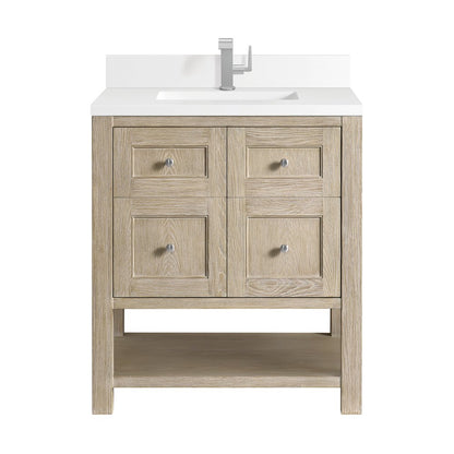 James Martin - Breckenridge 30" Single Vanity, Whitewashed Oak w/ Single Hole 3CM White Zeus Silestone Top & Backsplash - 330-V30-WWO-1WZ view 1