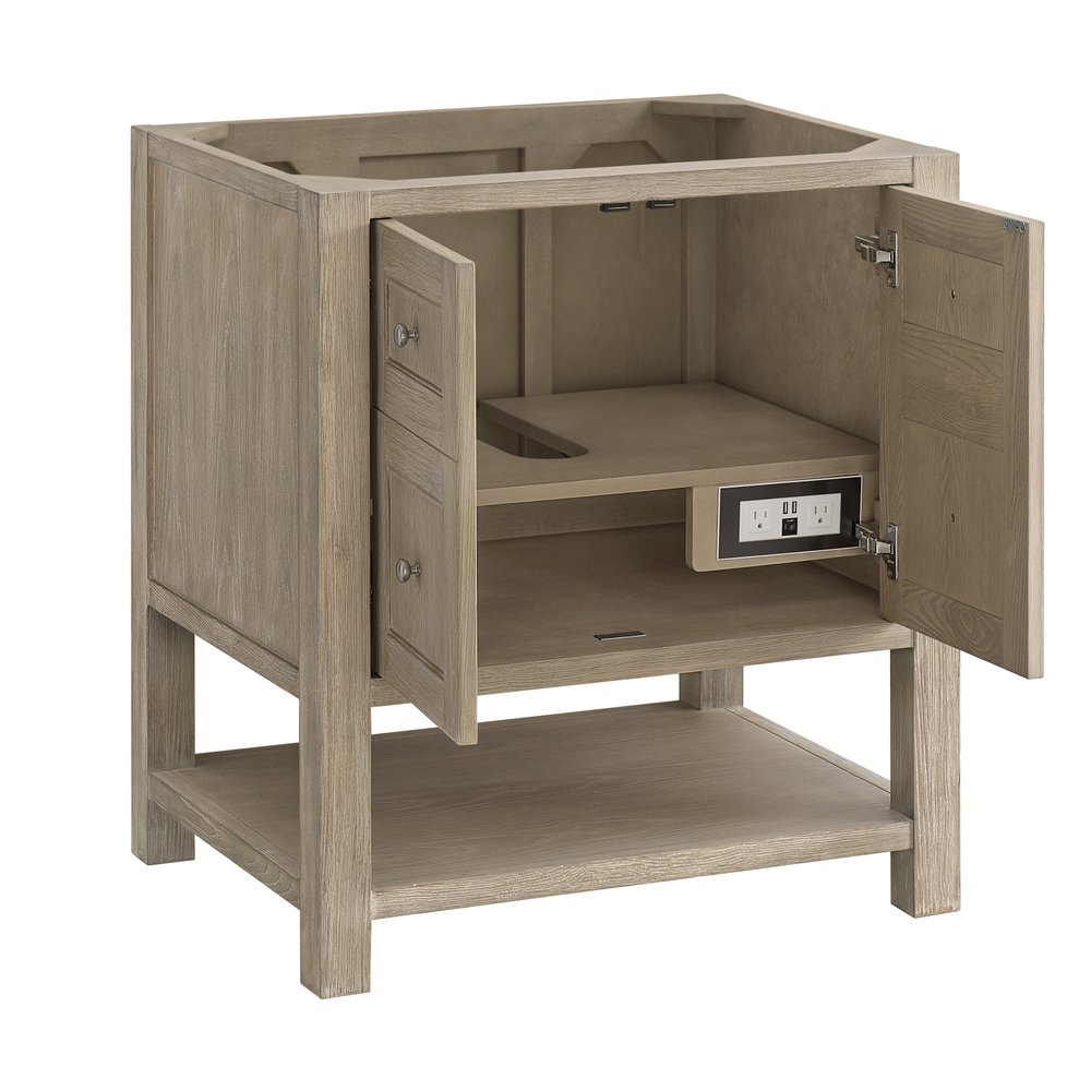 James Martin - Breckenridge 30" Single Vanity, Whitewashed Oak w/ Single Hole 3CM White Zeus Silestone Top & Backsplash - 330-V30-WWO-1WZ view 2