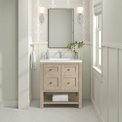 James Martin - Breckenridge 30" Single Vanity, Whitewashed Oak w/ Single Hole 3CM White Zeus Silestone Top & Backsplash - 330-V30-WWO-1WZ view 3