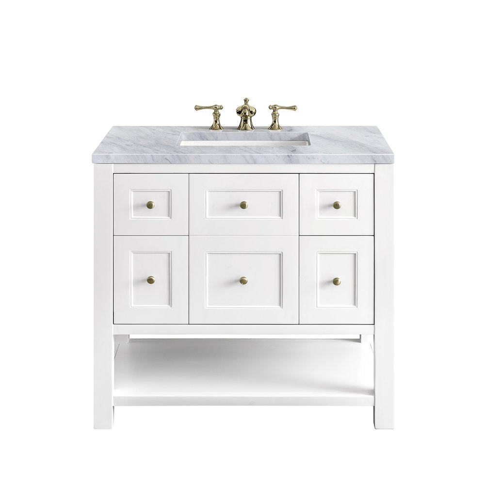 James Martin - Breckenridge 36" Single Vanity, Bright White w/ 3 CM Carrara Marble Top - 330-V36-BW-3CAR view 1