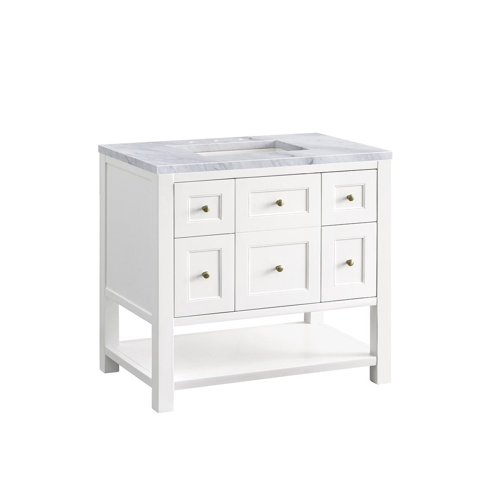 James Martin - Breckenridge 36" Single Vanity, Bright White w/ 3 CM Carrara Marble Top - 330-V36-BW-3CAR view 10