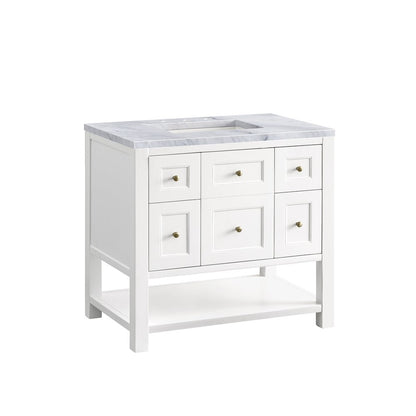 James Martin - Breckenridge 36" Single Vanity, Bright White w/ 3 CM Carrara Marble Top - 330-V36-BW-3CAR view 10