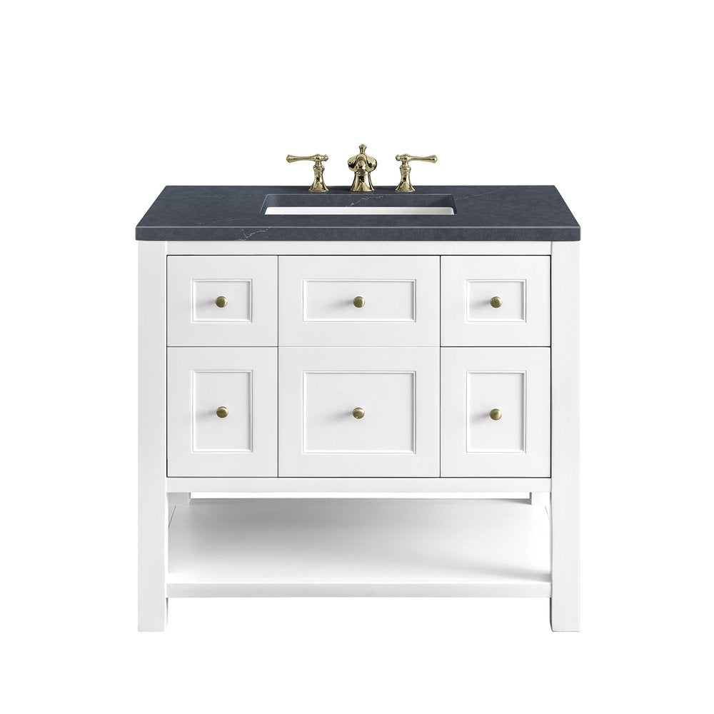 James Martin - Breckenridge 36" Single Vanity, Bright White w/ 3 CM Charcoal Soapstone Top - 330-V36-BW-3CSP view 1