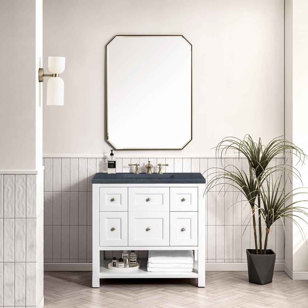 James Martin - Breckenridge 36" Single Vanity, Bright White w/ 3 CM Charcoal Soapstone Top - 330-V36-BW-3CSP view 3