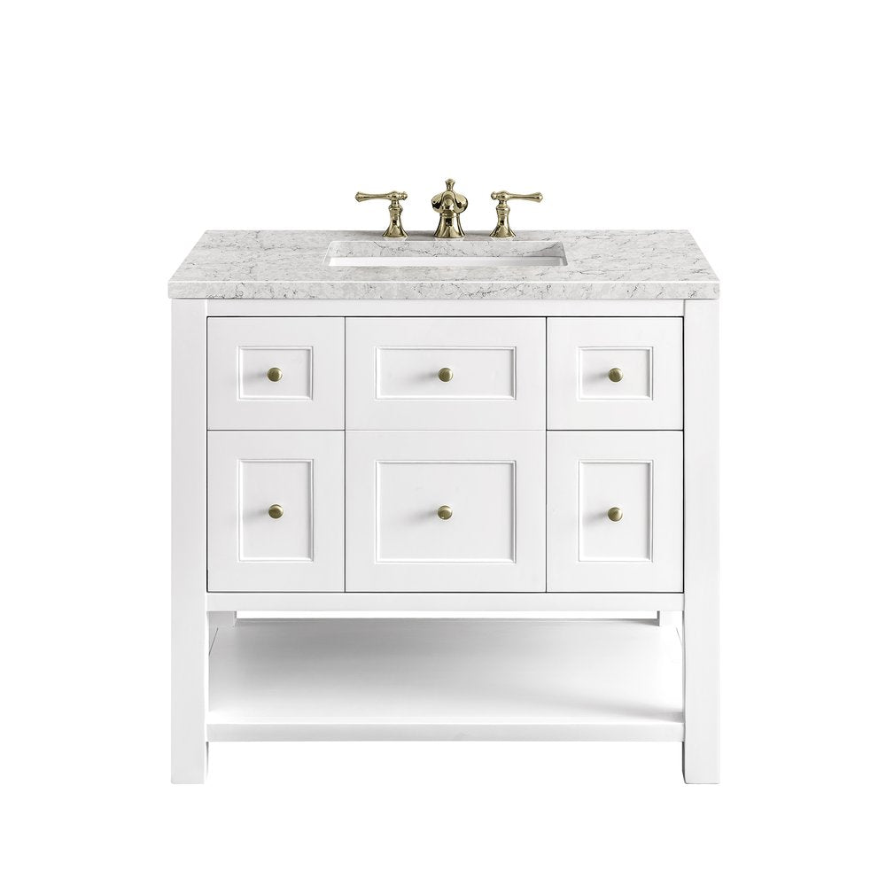 James Martin - Breckenridge 36" Single Vanity, Bright White w/ 3 CM Eternal Jasmine Pearl Top - 330-V36-BW-3EJP view 1