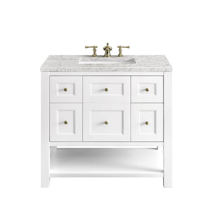 James Martin - Breckenridge 36" Single Vanity, Bright White w/ 3 CM Eternal Jasmine Pearl Top - 330-V36-BW-3EJP view 1