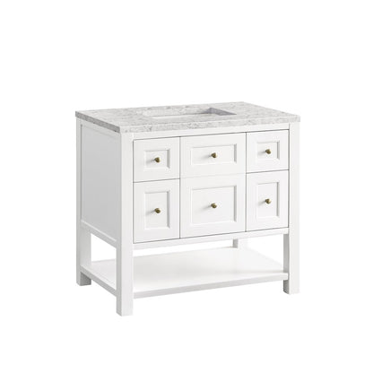 James Martin - Breckenridge 36" Single Vanity, Bright White w/ 3 CM Eternal Jasmine Pearl Top - 330-V36-BW-3EJP view 7