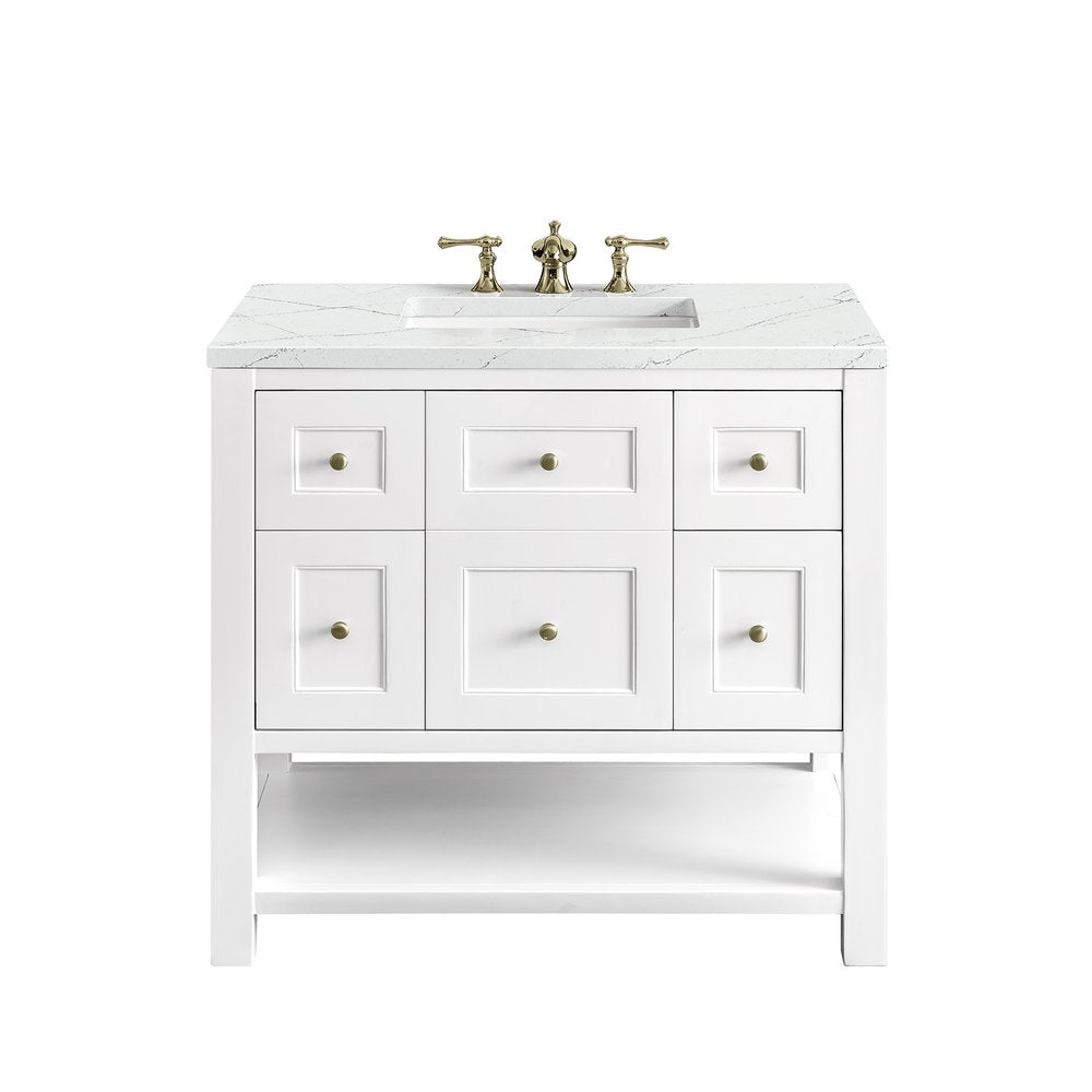 James Martin - Breckenridge 36" Single Vanity, Bright White w/ 3 CM Ethereal Noctis Top - 330-V36-BW-3ENC view 1