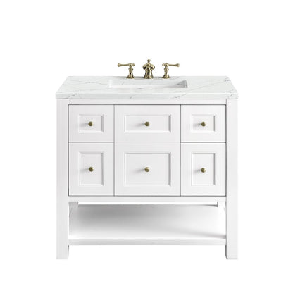 James Martin - Breckenridge 36" Single Vanity, Bright White w/ 3 CM Ethereal Noctis Top - 330-V36-BW-3ENC view 1