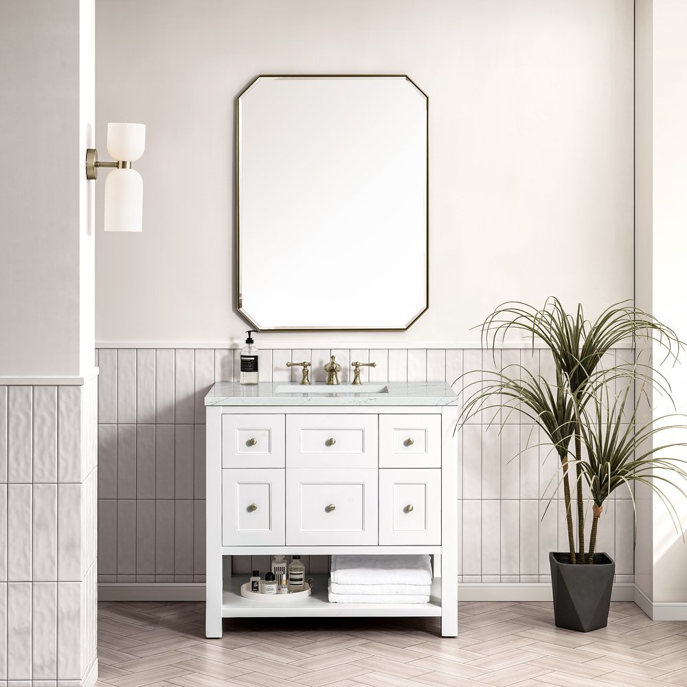 James Martin - Breckenridge 36" Single Vanity, Bright White w/ 3 CM Ethereal Noctis Top - 330-V36-BW-3ENC view 3