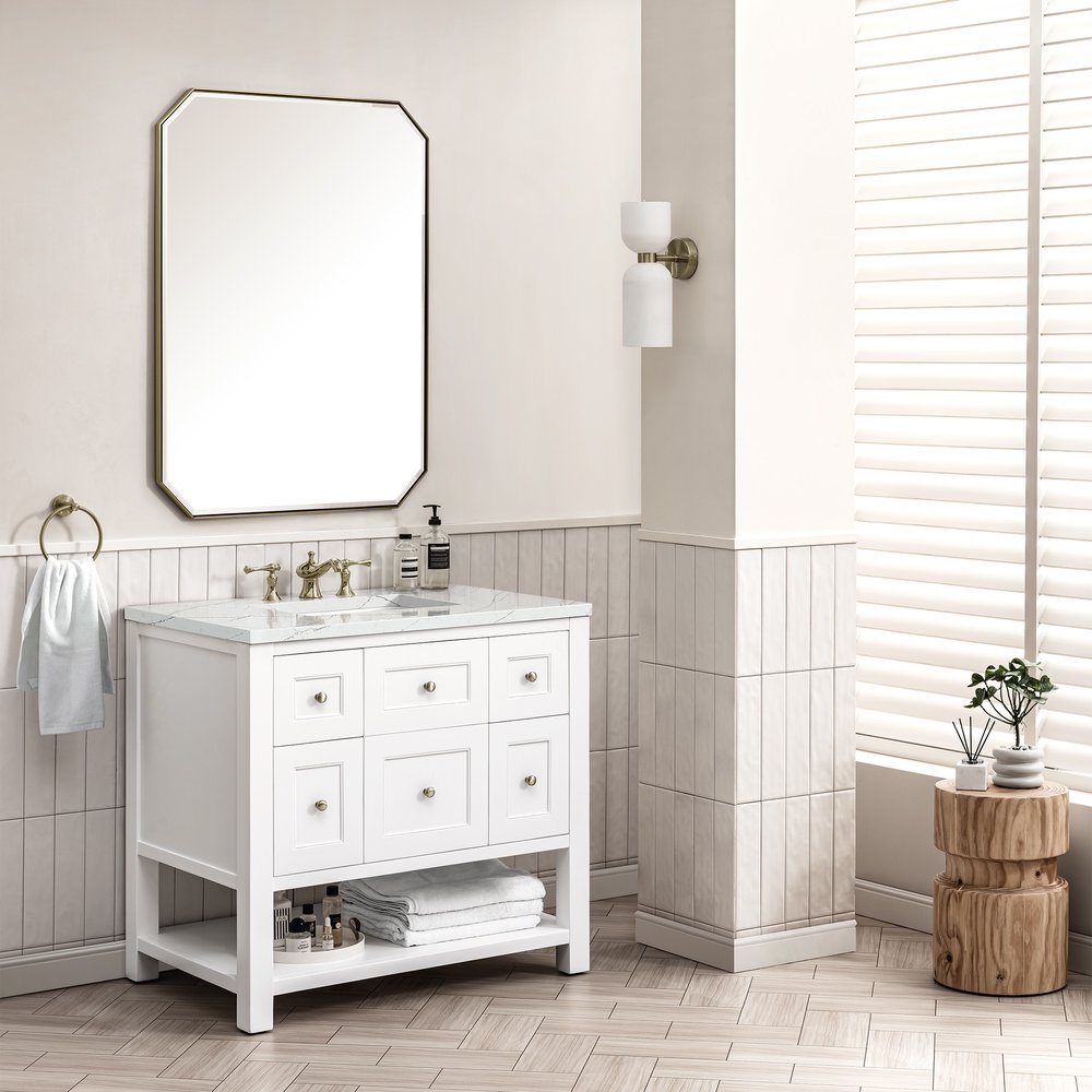 James Martin - Breckenridge 36" Single Vanity, Bright White w/ 3 CM Ethereal Noctis Top - 330-V36-BW-3ENC view 4