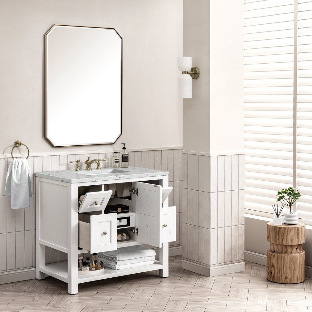 James Martin - Breckenridge 36" Single Vanity, Bright White w/ 3 CM Ethereal Noctis Top - 330-V36-BW-3ENC view 5