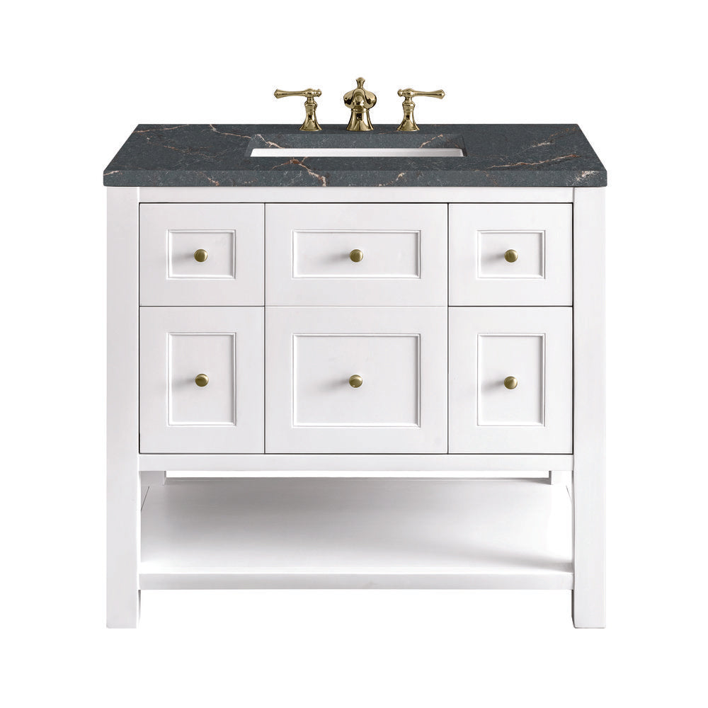 James Martin - Breckenridge 36" Single Vanity, Bright White w/ 3 CM Parisien Bleu Top - 330-V36-BW-3PBL view 1