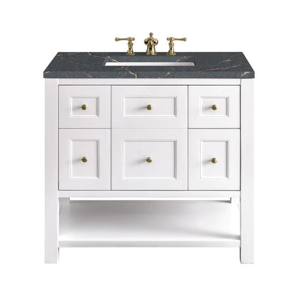 James Martin - Breckenridge 36" Single Vanity, Bright White w/ 3 CM Parisien Bleu Top - 330-V36-BW-3PBL view 1