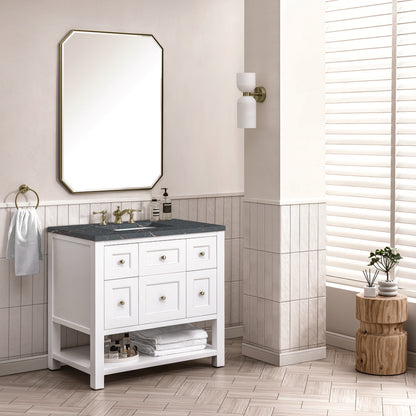 James Martin - Breckenridge 36" Single Vanity, Bright White w/ 3 CM Parisien Bleu Top - 330-V36-BW-3PBL view 4