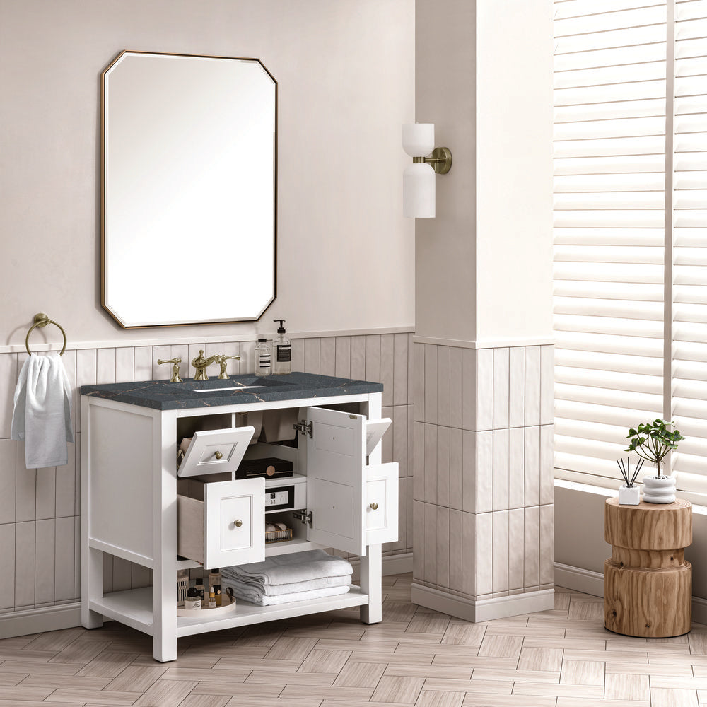 James Martin - Breckenridge 36" Single Vanity, Bright White w/ 3 CM Parisien Bleu Top - 330-V36-BW-3PBL view 5
