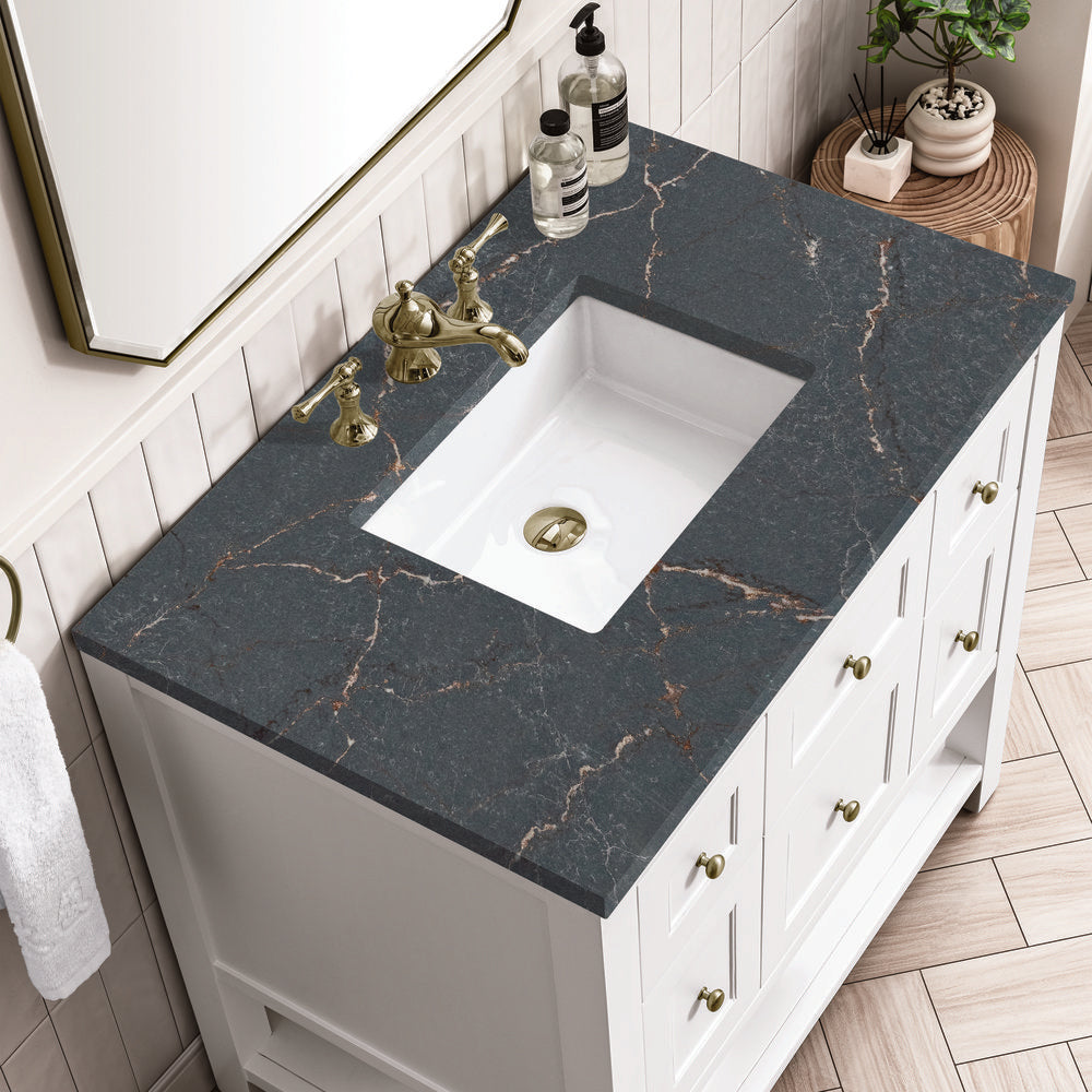 James Martin - Breckenridge 36" Single Vanity, Bright White w/ 3 CM Parisien Bleu Top - 330-V36-BW-3PBL view 7