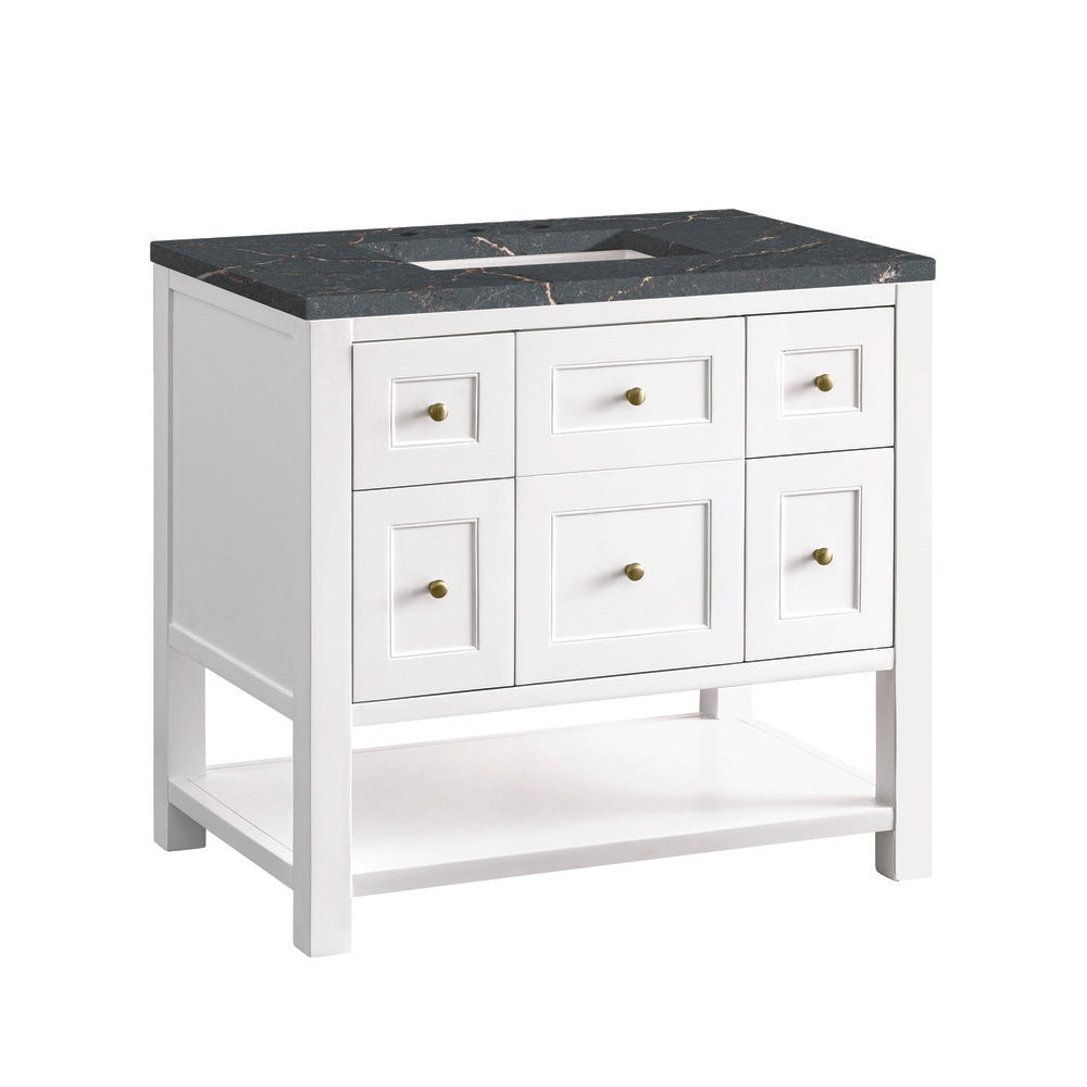 James Martin - Breckenridge 36" Single Vanity, Bright White w/ 3 CM Parisien Bleu Top - 330-V36-BW-3PBL view 10