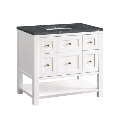 James Martin - Breckenridge 36" Single Vanity, Bright White w/ 3 CM Parisien Bleu Top - 330-V36-BW-3PBL view 10