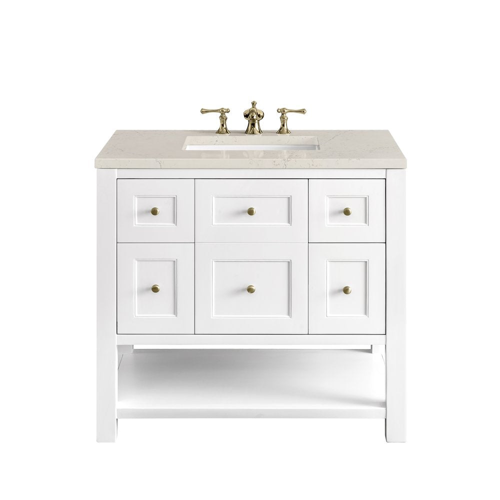 James Martin - Breckenridge 36" Single Vanity, Bright White, w/ 3 CM Siberian Silestone Top - 330-V36-BW-3SFR view 1