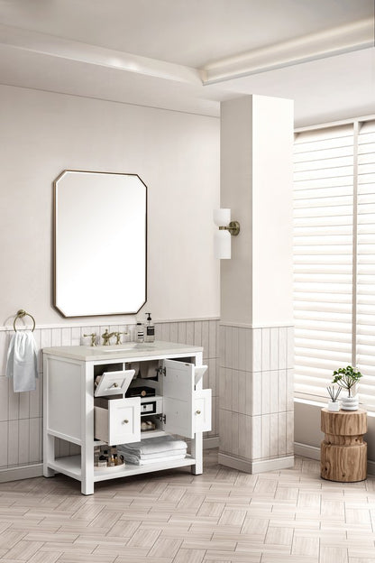 James Martin - Breckenridge 36" Single Vanity, Bright White, w/ 3 CM Siberian Silestone Top - 330-V36-BW-3SFR view 6