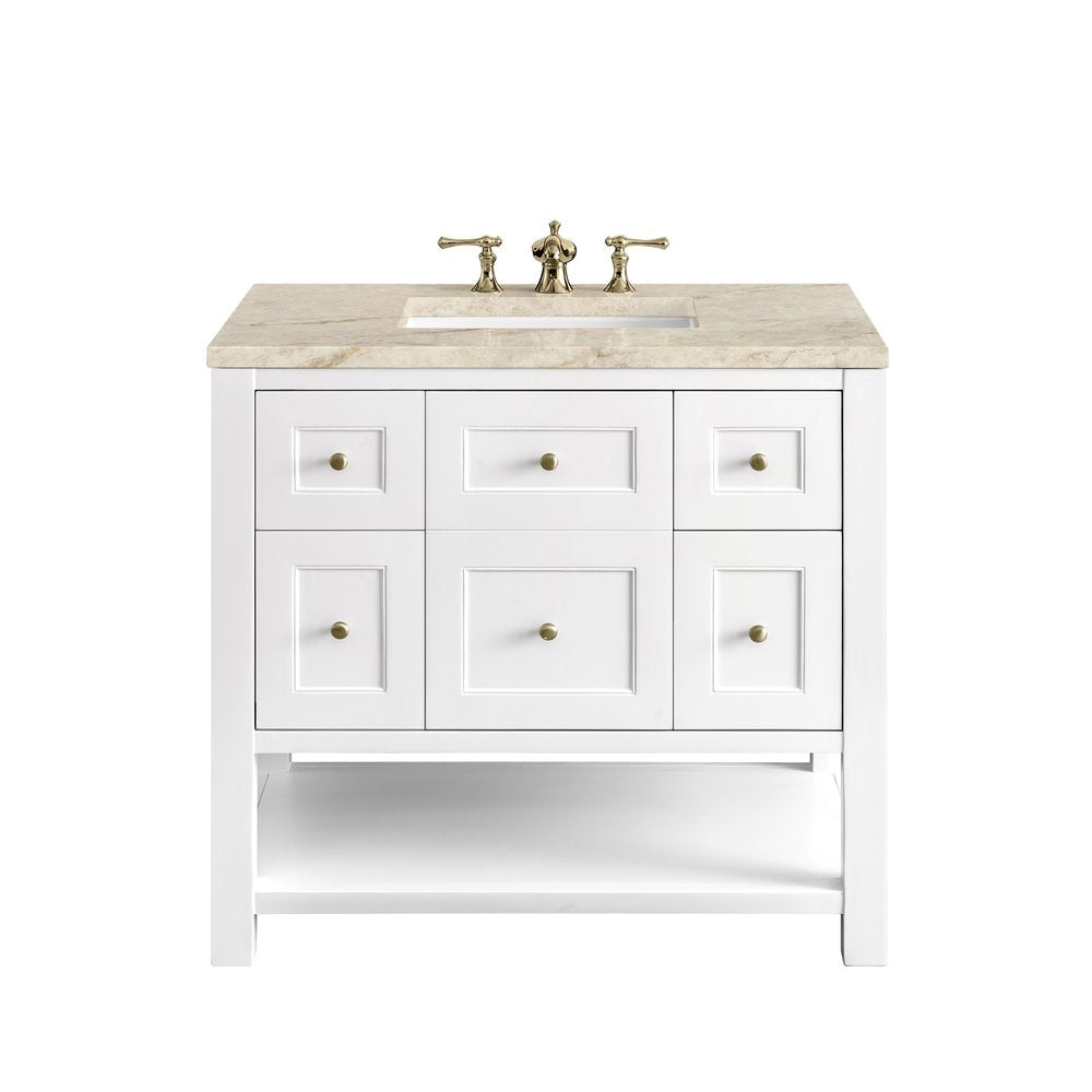 James Martin - Breckenridge 36" Single Vanity, Bright White, w/ 3 CM Tajnar Eclos Top - 330-V36-BW-3TJR view 1