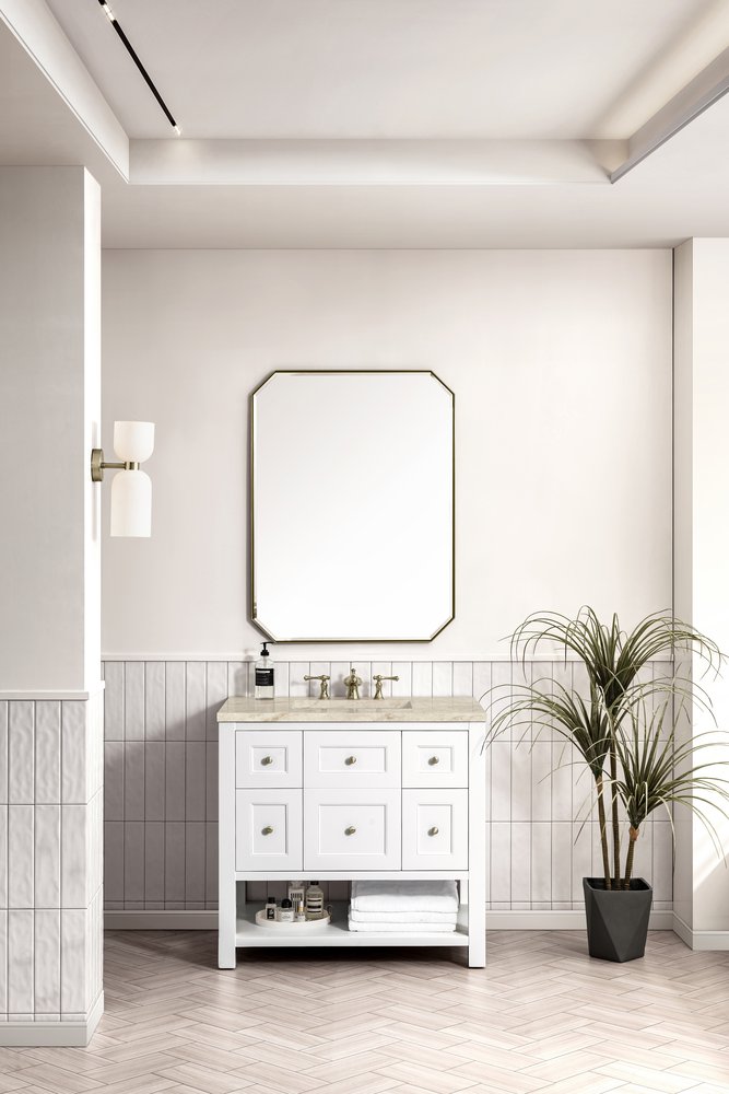 James Martin - Breckenridge 36" Single Vanity, Bright White, w/ 3 CM Tajnar Eclos Top - 330-V36-BW-3TJR view 4