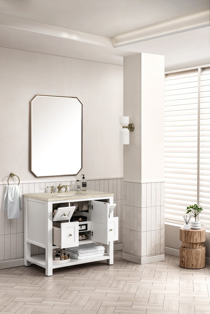 James Martin - Breckenridge 36" Single Vanity, Bright White, w/ 3 CM Tajnar Eclos Top - 330-V36-BW-3TJR view 6