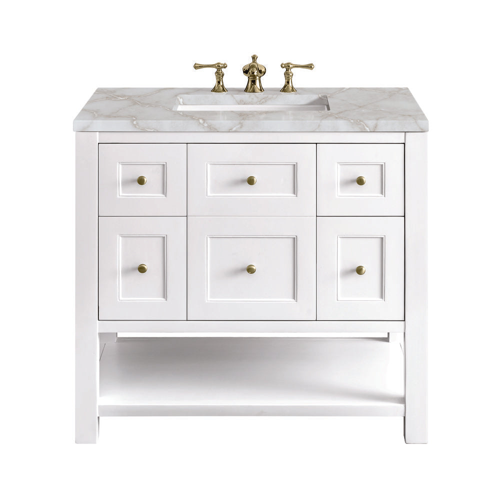 James Martin - Breckenridge 36" Single Vanity, Bright White w/ 3 CM Victorian Silver Top - 330-V36-BW-3VSL view 1