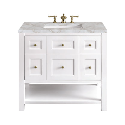 James Martin - Breckenridge 36" Single Vanity, Bright White w/ 3 CM Victorian Silver Top - 330-V36-BW-3VSL view 1