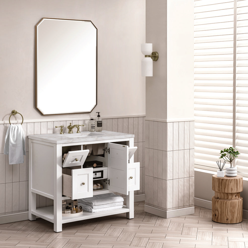 James Martin - Breckenridge 36" Single Vanity, Bright White w/ 3 CM Victorian Silver Top - 330-V36-BW-3VSL view 5
