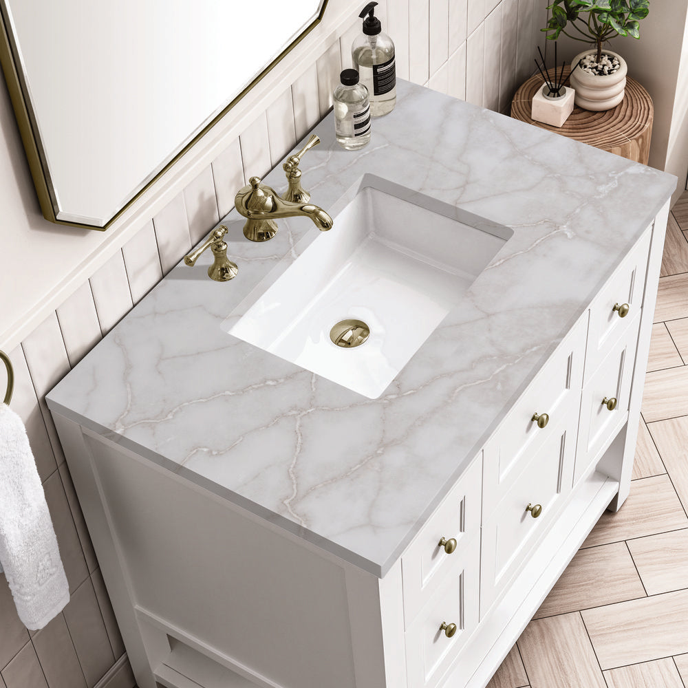 James Martin - Breckenridge 36" Single Vanity, Bright White w/ 3 CM Victorian Silver Top - 330-V36-BW-3VSL view 7