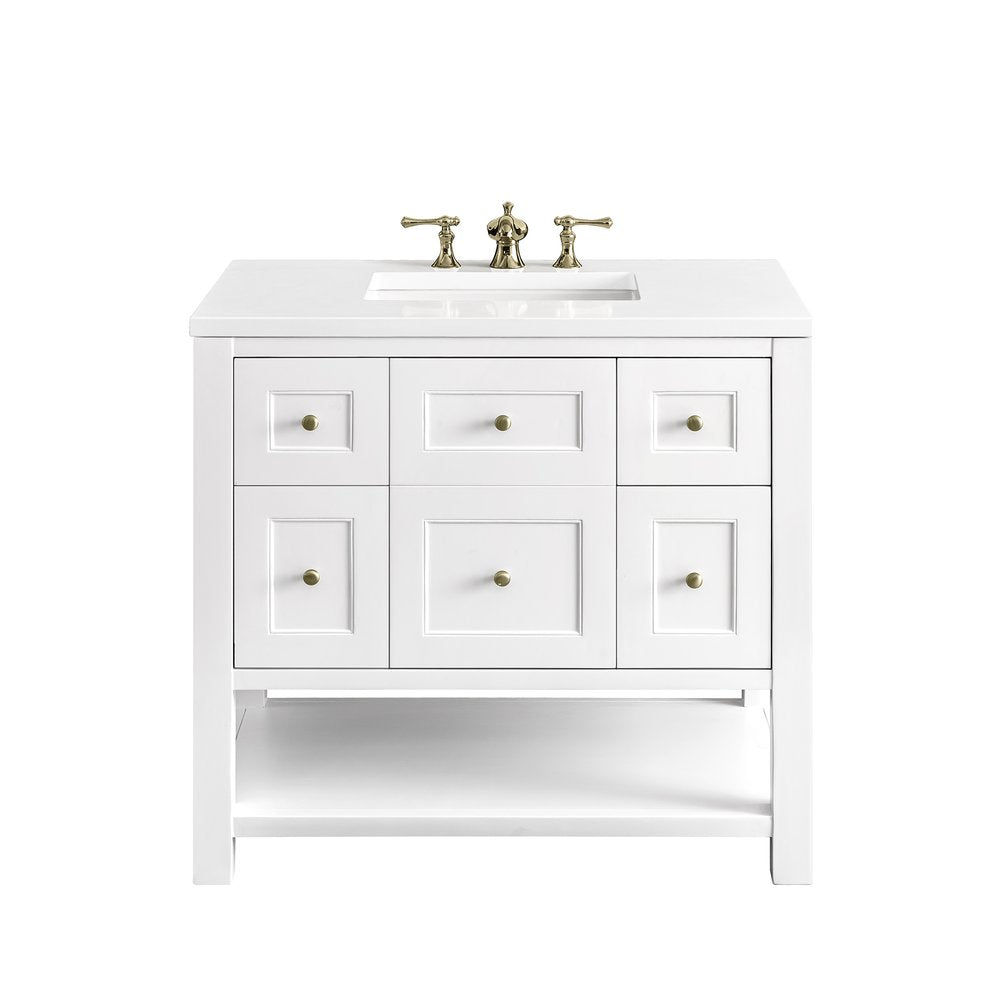James Martin - Breckenridge 36" Single Vanity, Bright White w/ 3 CM White Zeus Top - 330-V36-BW-3WZ view 1