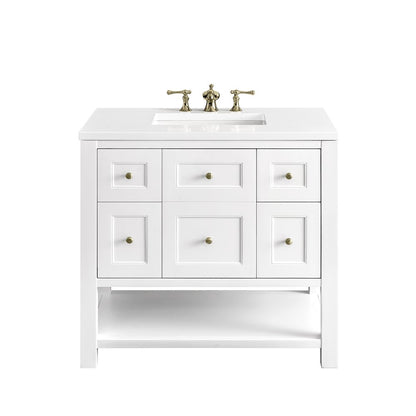 James Martin - Breckenridge 36" Single Vanity, Bright White w/ 3 CM White Zeus Top - 330-V36-BW-3WZ view 1