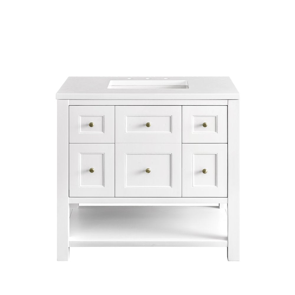 James Martin - Breckenridge 36" Single Vanity, Bright White w/ 3 CM White Zeus Top - 330-V36-BW-3WZ view 2