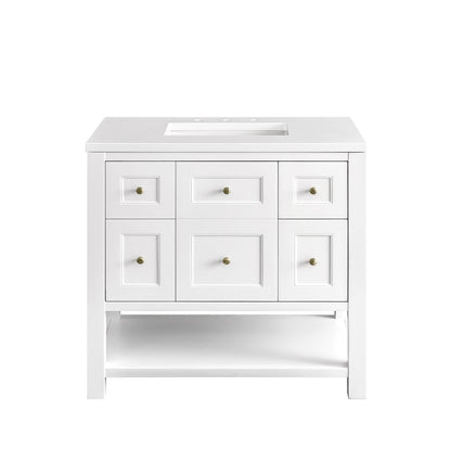 James Martin - Breckenridge 36" Single Vanity, Bright White w/ 3 CM White Zeus Top - 330-V36-BW-3WZ view 2