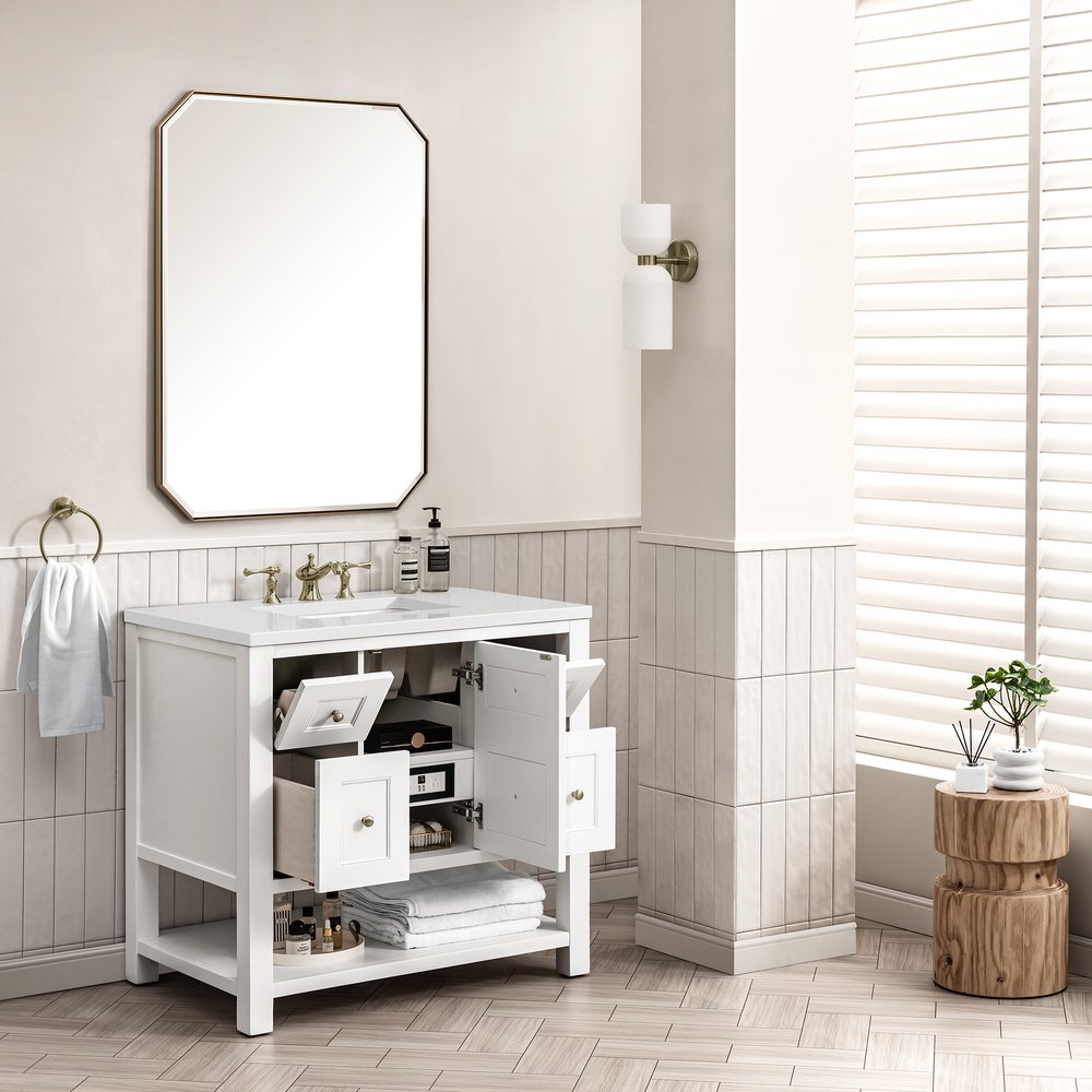 James Martin - Breckenridge 36" Single Vanity, Bright White w/ 3 CM White Zeus Top - 330-V36-BW-3WZ view 6