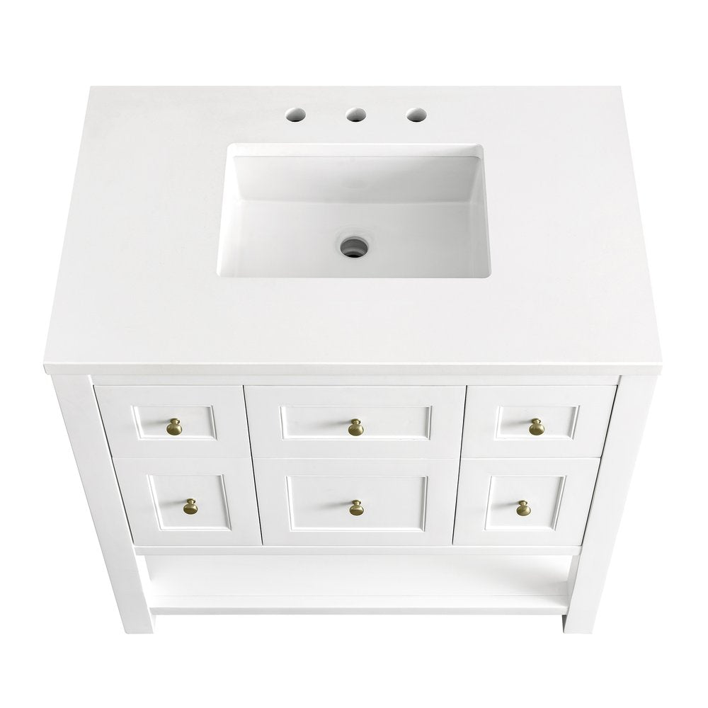 James Martin - Breckenridge 36" Single Vanity, Bright White w/ 3 CM White Zeus Top - 330-V36-BW-3WZ view 8
