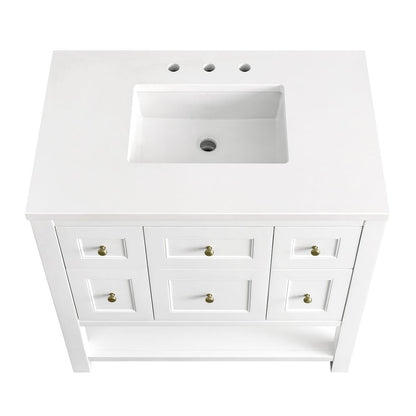 James Martin - Breckenridge 36" Single Vanity, Bright White w/ 3 CM White Zeus Top - 330-V36-BW-3WZ view 8