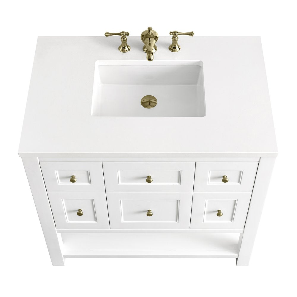 James Martin - Breckenridge 36" Single Vanity, Bright White w/ 3 CM White Zeus Top - 330-V36-BW-3WZ view 9