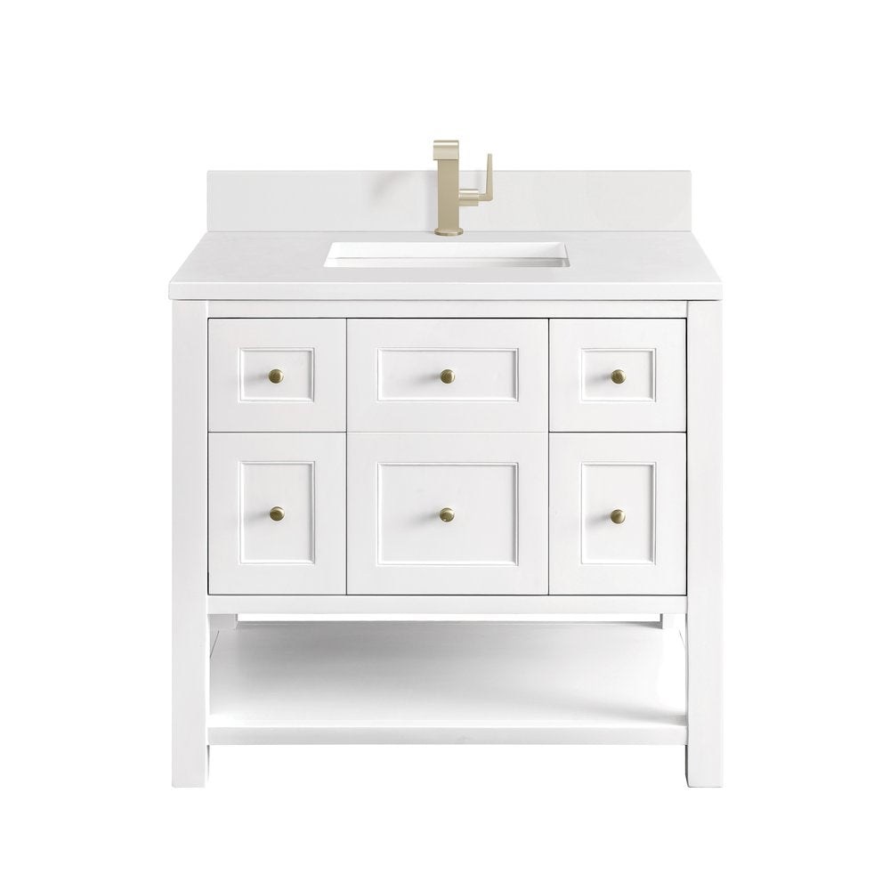 James Martin - Breckenridge 36" Single Vanity, Bright White w/ Single Hole 3 CM White Zeus Top & Backsplash - 330-V36-BW-1WZ view 1