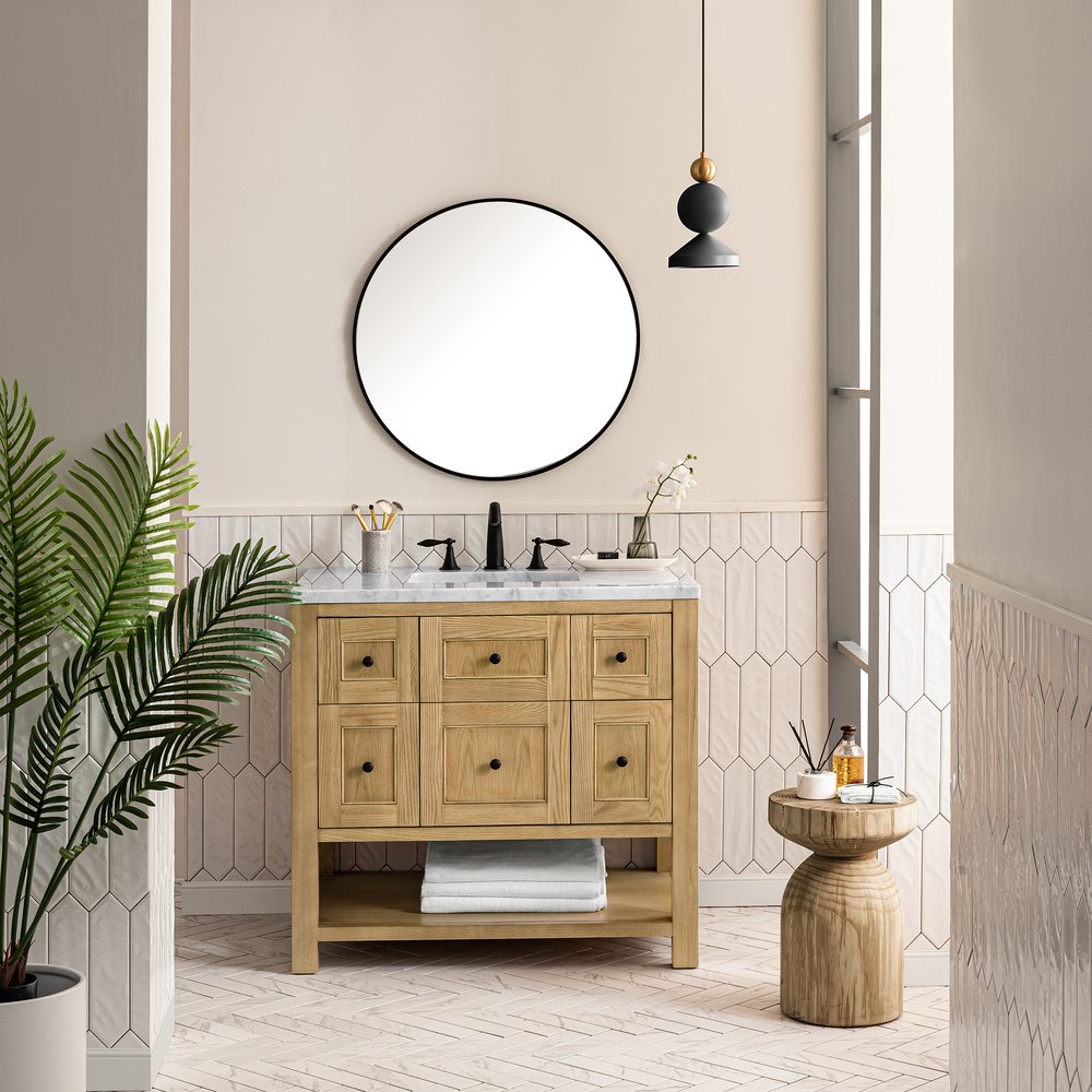 James Martin - Breckenridge 36" Single Vanity, Light Natural Oak w/ 3 CM Carrara Marble Top - 330-V36-LNO-3CAR view 3