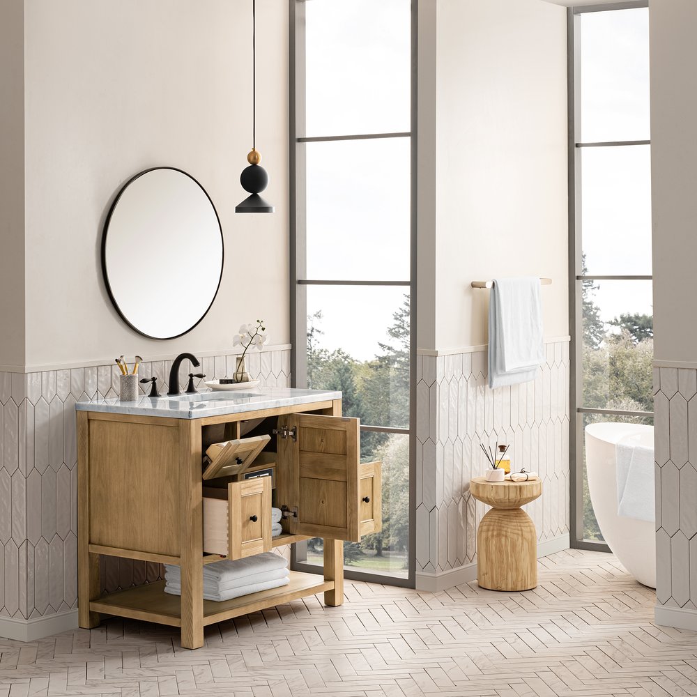 James Martin - Breckenridge 36" Single Vanity, Light Natural Oak w/ 3 CM Carrara Marble Top - 330-V36-LNO-3CAR view 4