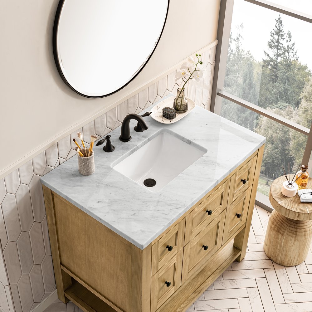 James Martin - Breckenridge 36" Single Vanity, Light Natural Oak w/ 3 CM Carrara Marble Top - 330-V36-LNO-3CAR view 6