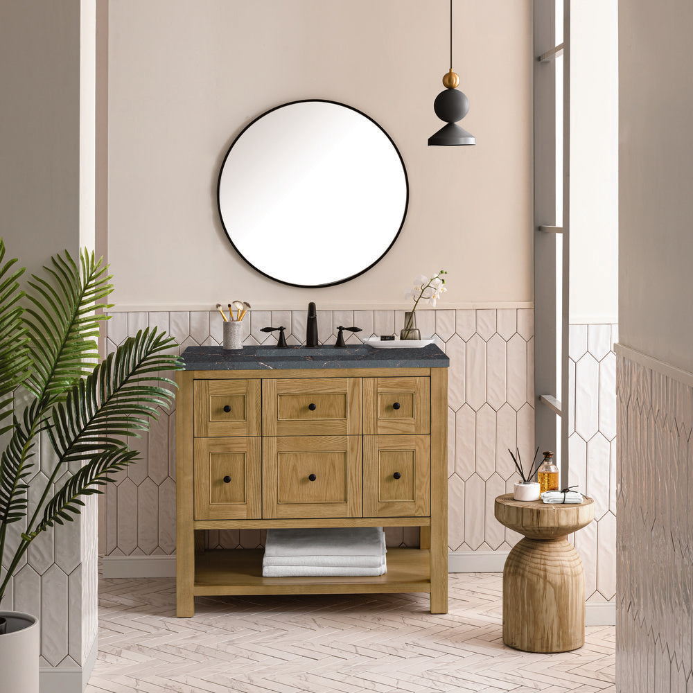 James Martin - Breckenridge 36" Single Vanity, Light Natural Oak w/ 3 CM Parisien Bleu Top - 330-V36-LNO-3PBL view 3