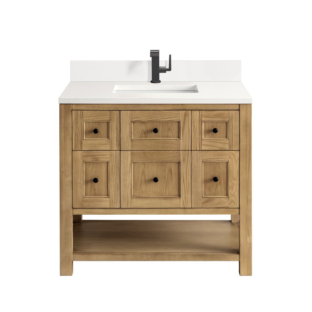 James Martin - Breckenridge 36" Single Vanity, Light Natural Oak w/ Single Hole 3 CM White Zeus Top & Backsplash - 330-V36-LNO-1WZ view 1